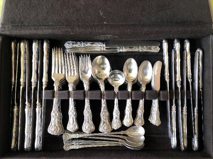 89 Piece Set of Tiffany & Co. Sterling Silver Flatware in the “English King” pattern (monogrammed)