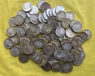 Nearly 100 1940’s Silver Mexican Pesos