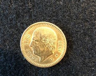 1908 Gold Diez Pesos Coin