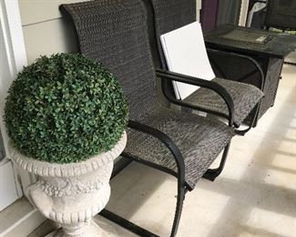 Patio Chairs, Pair Garden Urns