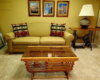 Flaxseed, Sleeper sofa, excellent condition.  Side table, crab trap table