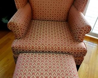 Wing chair w/ ottoman, , jacquard fabric