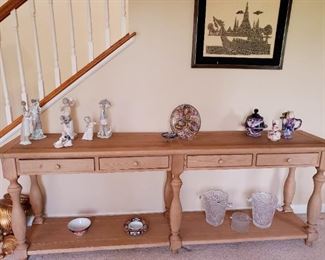 Console table,  crystal ice buckets, 