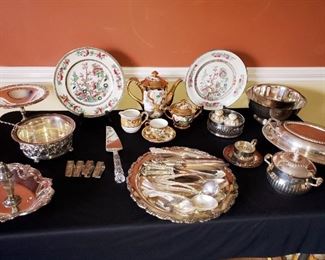 Silver plate, serving pieces,  entertainment pieces 
