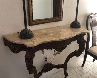 Beautiful Wood and Stone Top Entry Console Table