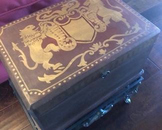 Hand Painted Wood Crest Box on Stand