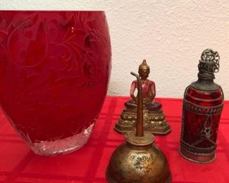 Red Etched Vase Collectible Decor