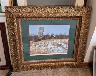 Pheasant print in beautiful ornate gold frame.