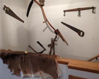 More items on wall up the stairs as well as a whitetail deer hide.