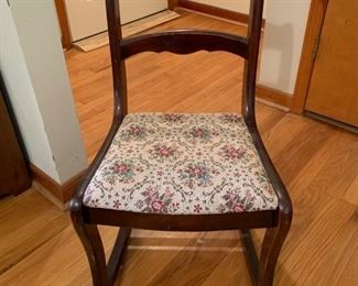 	#5	Antique sewing rocker with carved back.	 $30.00 		