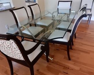 La Barge Dining Table - glass top w scalloped corners. 78x42 inches $3000