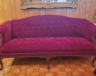 Victorian style red velvet sofa