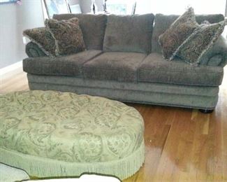 fabric couch and hassock