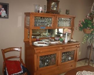 ANTIQUE BUFFET WITH LEAD GLASS DOORS