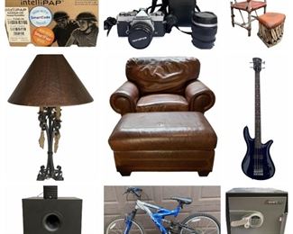 Spector Bass Guitar, Takamine G Series Acoustic Guitar, Adult Bikes, Sentry Safe, Yamaha Stereo Receiver, Rembrandt Table Lamp, DeVilbiss IntelliPAP CPAP Machine, Magic Attic Club Doll & Accessories, Satsuma Ice Bucket, Mantis Electric Tiller, Home Oxygen Machine, Handbags, Craftsman Pressure Washer, Quilt & More. 