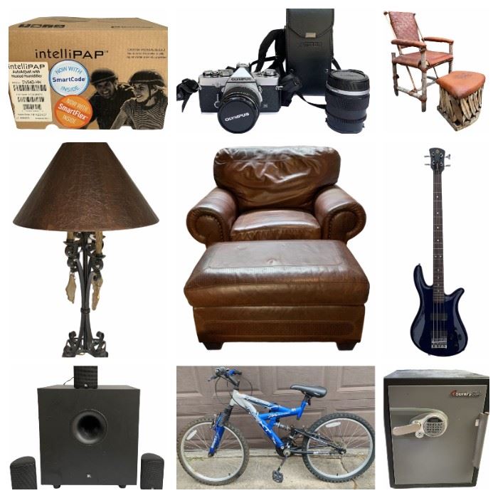 Spector Bass Guitar, Takamine G Series Acoustic Guitar, Adult Bikes, Sentry Safe, Yamaha Stereo Receiver, Rembrandt Table Lamp, DeVilbiss IntelliPAP CPAP Machine, Magic Attic Club Doll & Accessories, Satsuma Ice Bucket, Mantis Electric Tiller, Home Oxygen Machine, Handbags, Craftsman Pressure Washer, Quilt & More. 