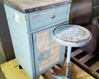 Blue Metal Cabinet With Blue Stool