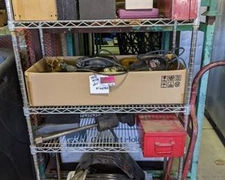 Misc tools, lights and metal shelf Lot