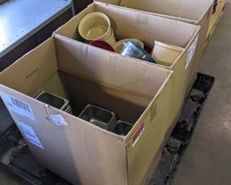 Lot of 3 boxes misc serving and kitchen containers