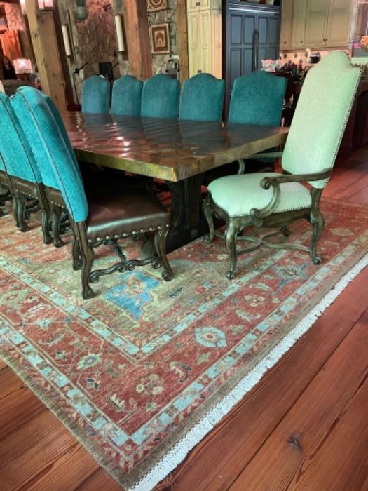 Beautiful Hammered Copper Wrapped Dining Room Trestle Table & Chairs