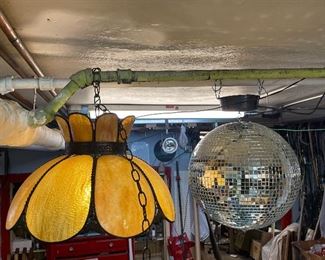 Nice stained glass shade hanging light and disco ball 