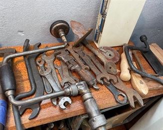 Small vintage hand tools and hand drill 
