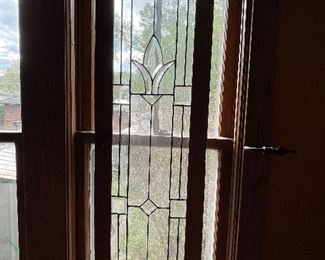 A pair of Beautiful clear glass with beveled pieces hanging panels 