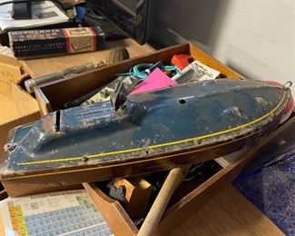 Wind up wooden toy boat 