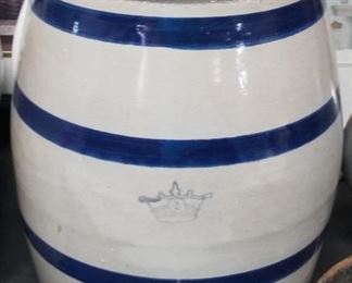 Blue Band Stoneware Crock Water Jug 