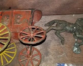 Old Cast Iron Ice Wagon and horses