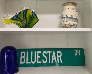 Large blue glass globe for light, large glass fish