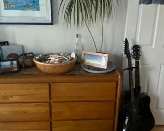 Simple low chest and two matching nightstands. Guitars we will photo separately, with descriptions