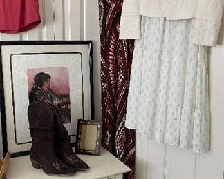 Crate and barrel side tables, lots of cowgirl boots size is 7 1/2 and 9