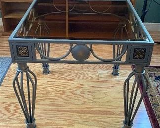 Pier smoky glass and metal side tables