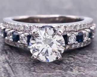 Vera Wang 3 1/2 Carat Diamond & Natural Sapphire Ring in 14k White Gold
