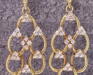 JUDITH RIPKA Signed ~1.50 Carat Diamond Honeycomb Earrings in 18k Yellow Gold