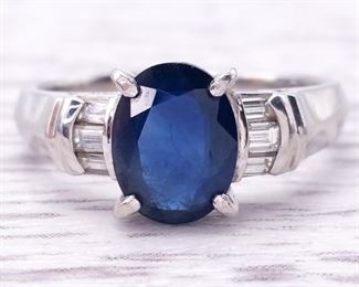 1.94 Natural Sapphire and Diamond Estate Ring in Platinum