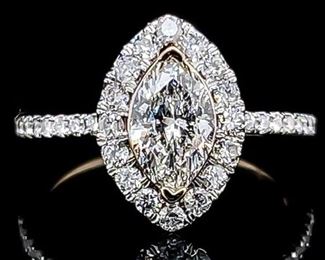 1.25 Carat Marquise Diamond Halo Ring in 14k White Gold