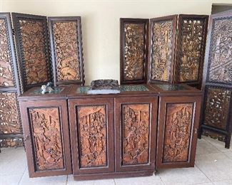 Chinese wood craved/marble bar