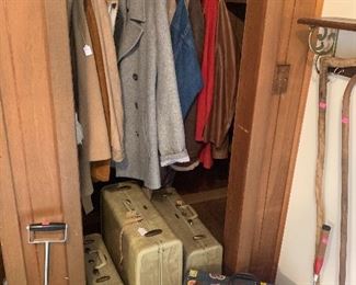 Vintage coats (including a vintage Levi Jean Jacket) and vintage luggage