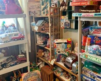 Vintage games, puzzles, toys, trucks, maps