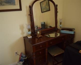 Antique Vanity With Tilt Mirror and Bench Seat