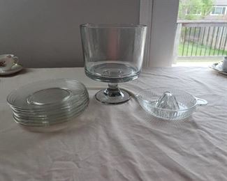 Glass Parfait Dish, Juicer and Plates