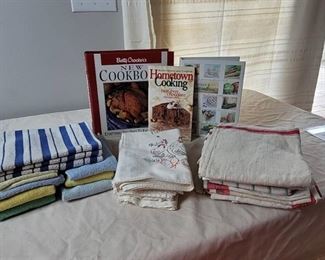 Cook Books and Vintage and New Dish Towels