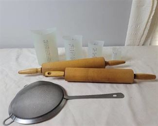 Rolling Pins, Rubber Measuring Cups and Strainer