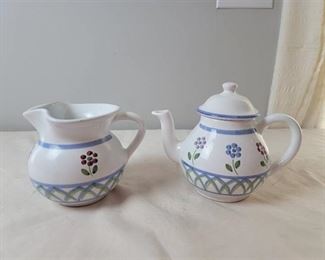 Hand Painted Made in Italy Teapot and Pitcher