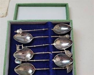 (6) Sterling Silver 950 Small Oriental Spoons in case