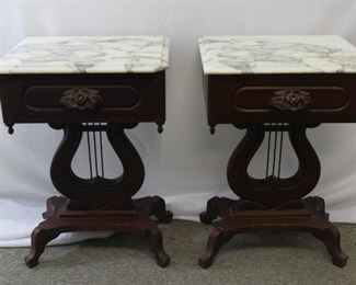 Lyre Marble End Tables
