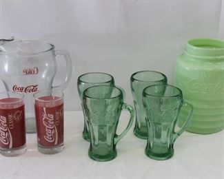 Vintage Coca-Cola Cookie Jar, Pitcher, Glasses
