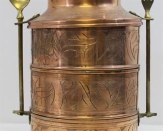 Vintage Copper and Brass 3 Tier Tiffin Lunchbox with Fork and Spoon

